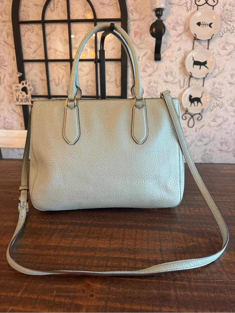 Kate Spade Light Blue Pebbled Leather Satchel with Shoulder Strap